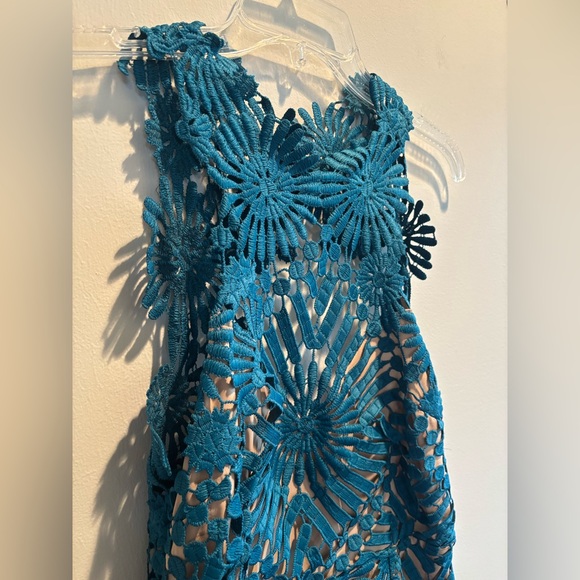 Free People x Saylor Presley mini party dress in aqua teal - Picture 4 of 10